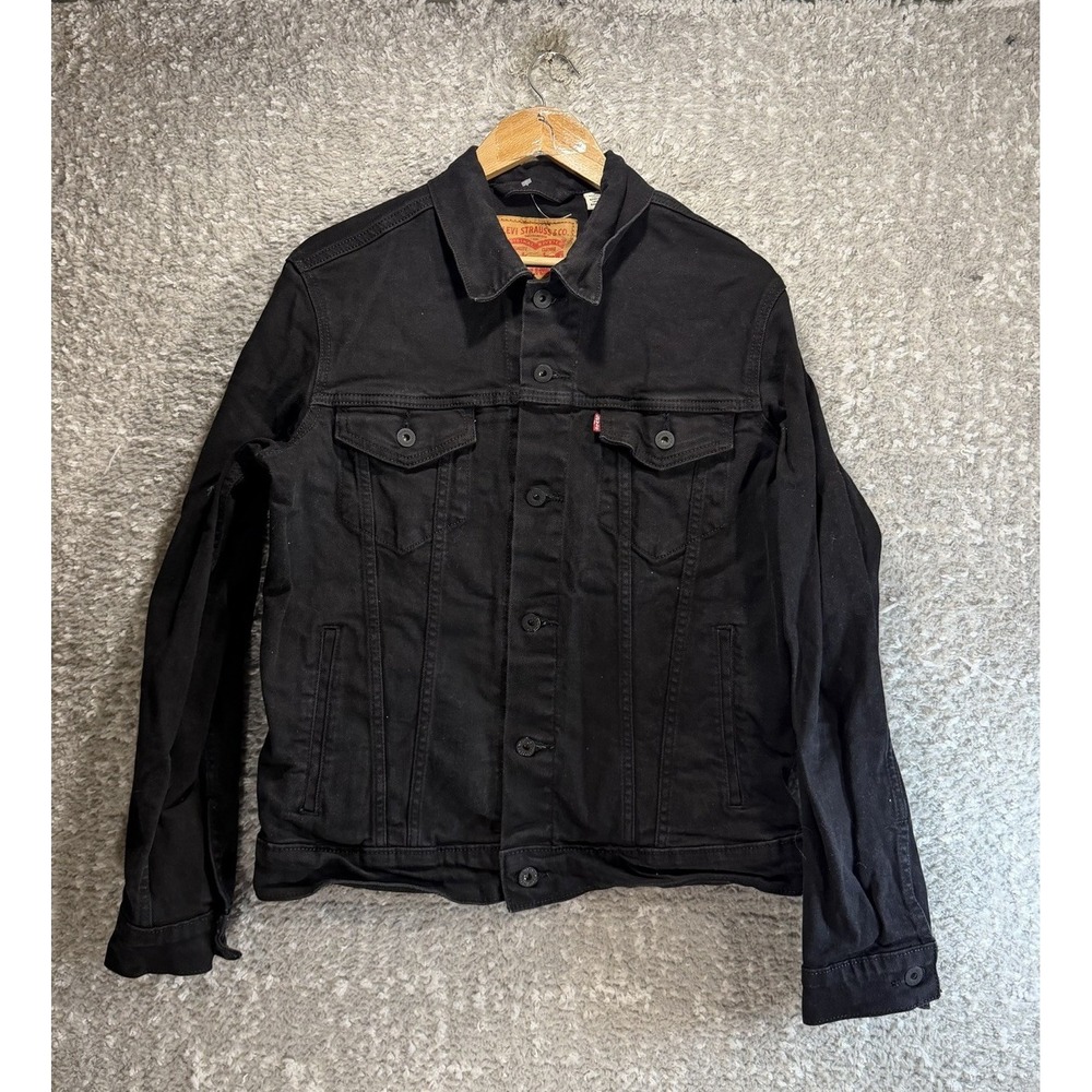 Levi Strauss & Co. Black Denim Trucker Jacket Mens M Stretch Cotton Regular